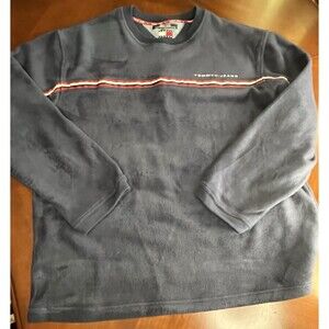 VTG Tommy Jeans Hilfiger Navy Fleece Sweatshirt Crewneck Mens Size XXL Stripe